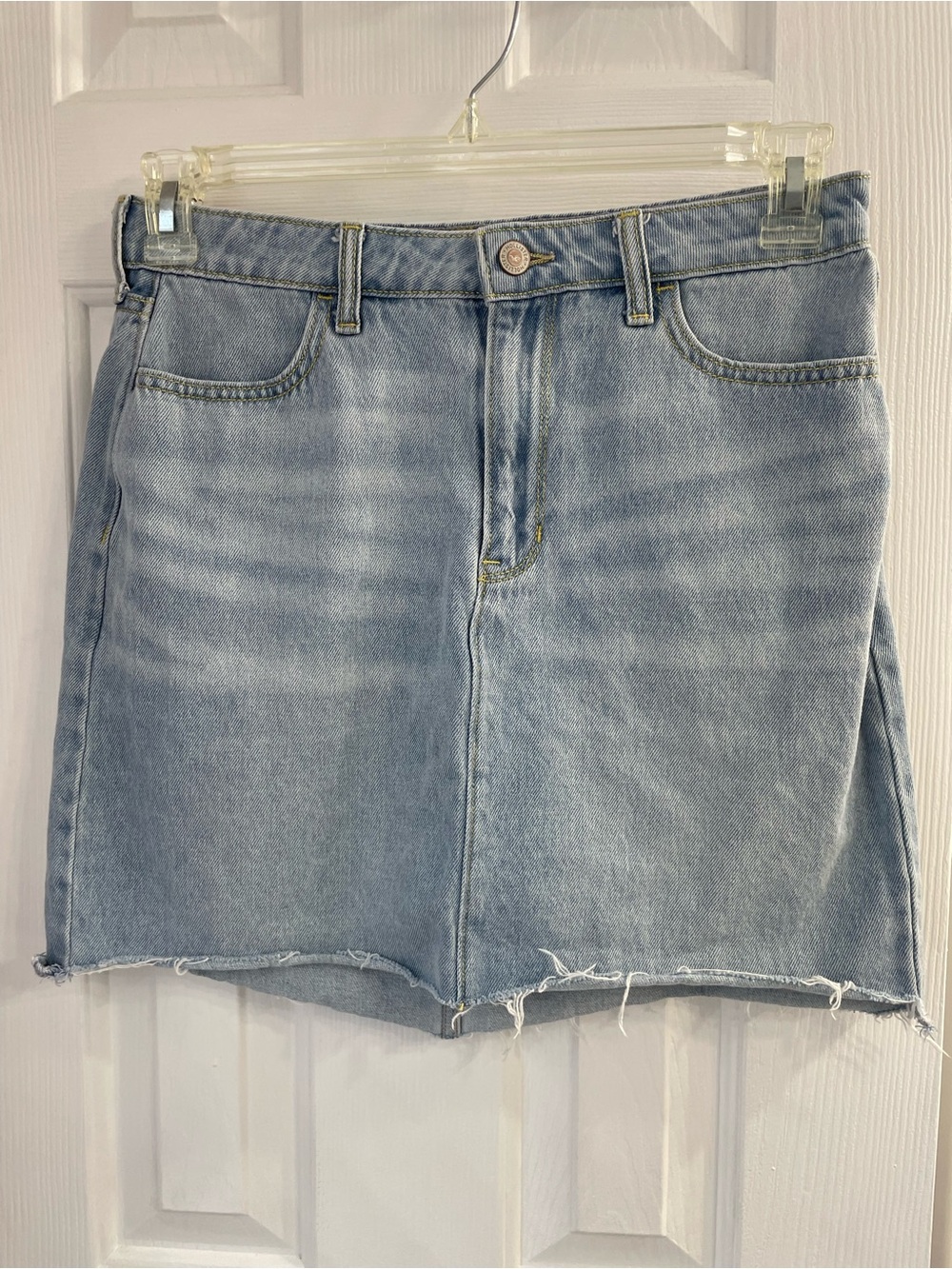 Hollister Light Wash Denim Mini Skirt with Distressed Hem Size 9 (29)